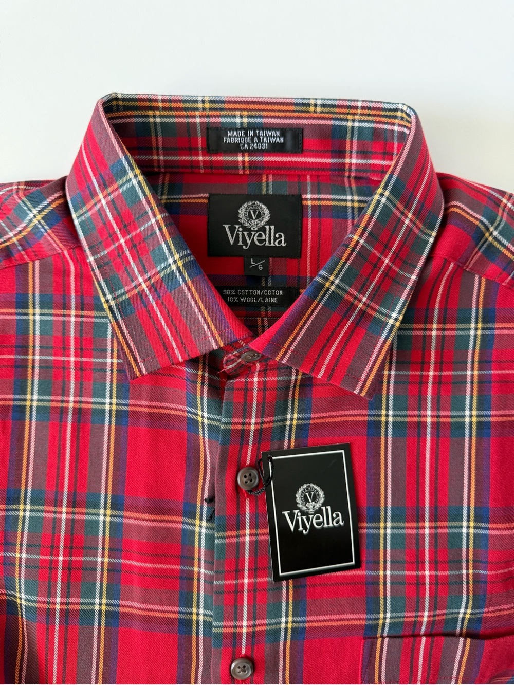 Viyella Red Plaid Tartan Check Button Casual Dress Shirt BNWT New Cotton Wool LG